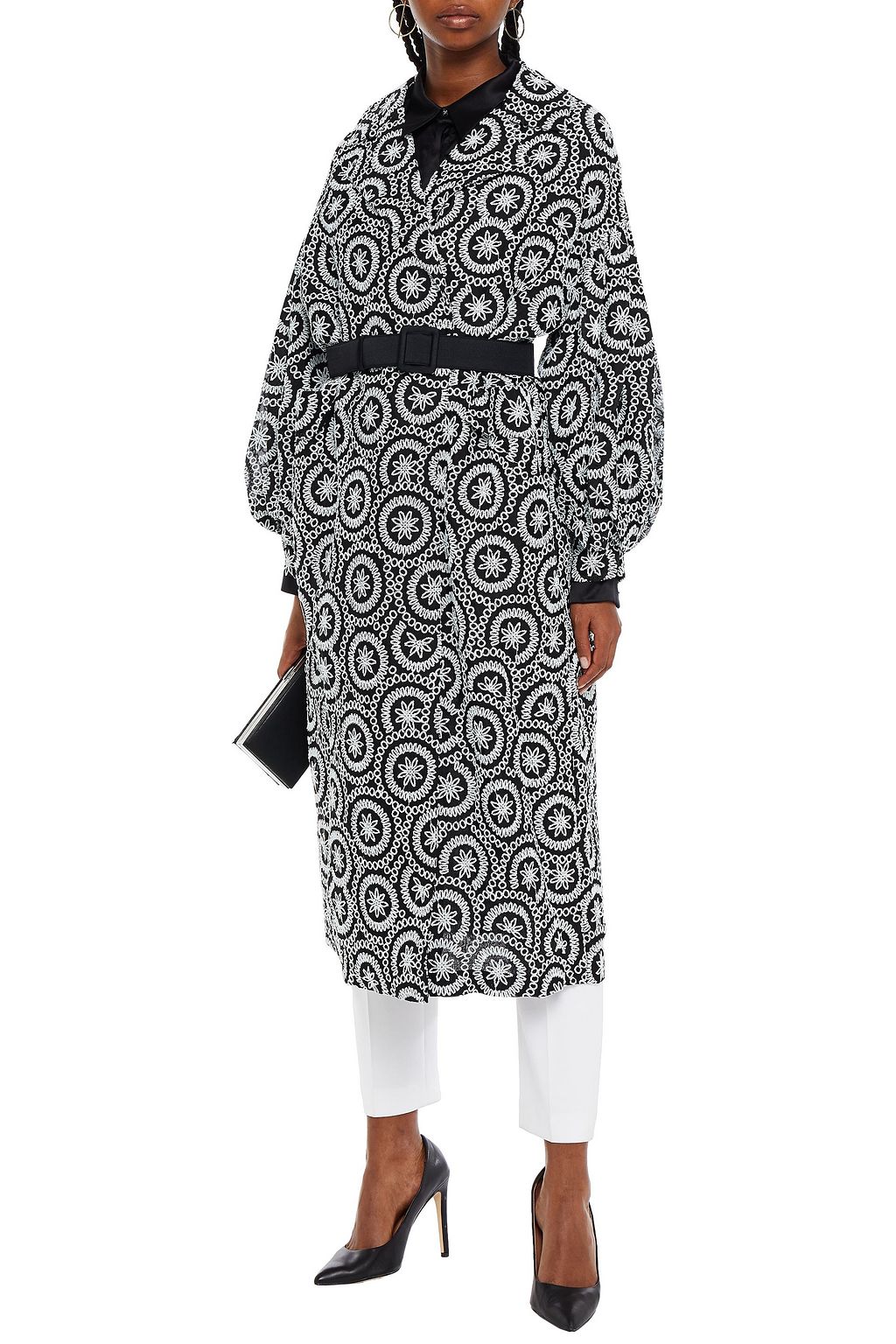 HUISHAN ZHANG Embellished belted silk-crepe coat