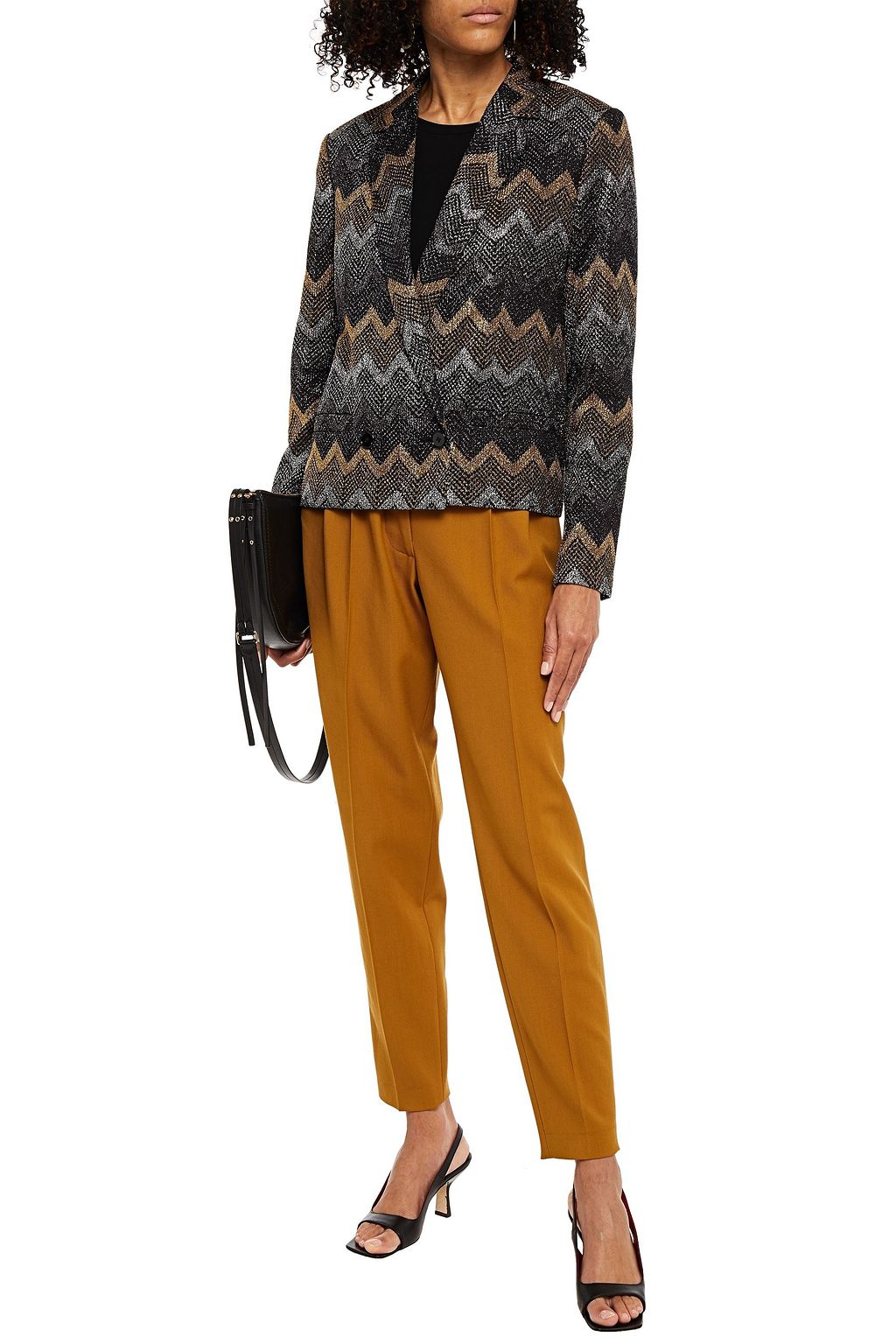 MISSONI Double-breasted metallic crochet-knit blazer