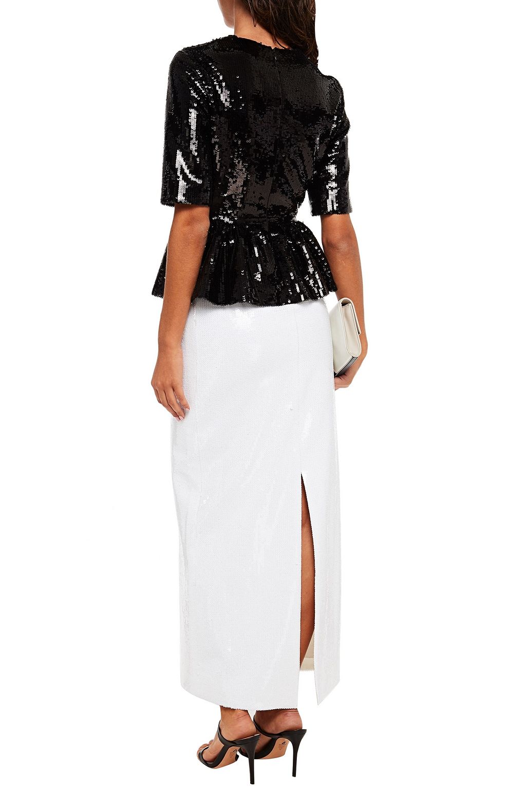 HUISHAN ZHANG Two-tone sequined tulle peplum maxi dress