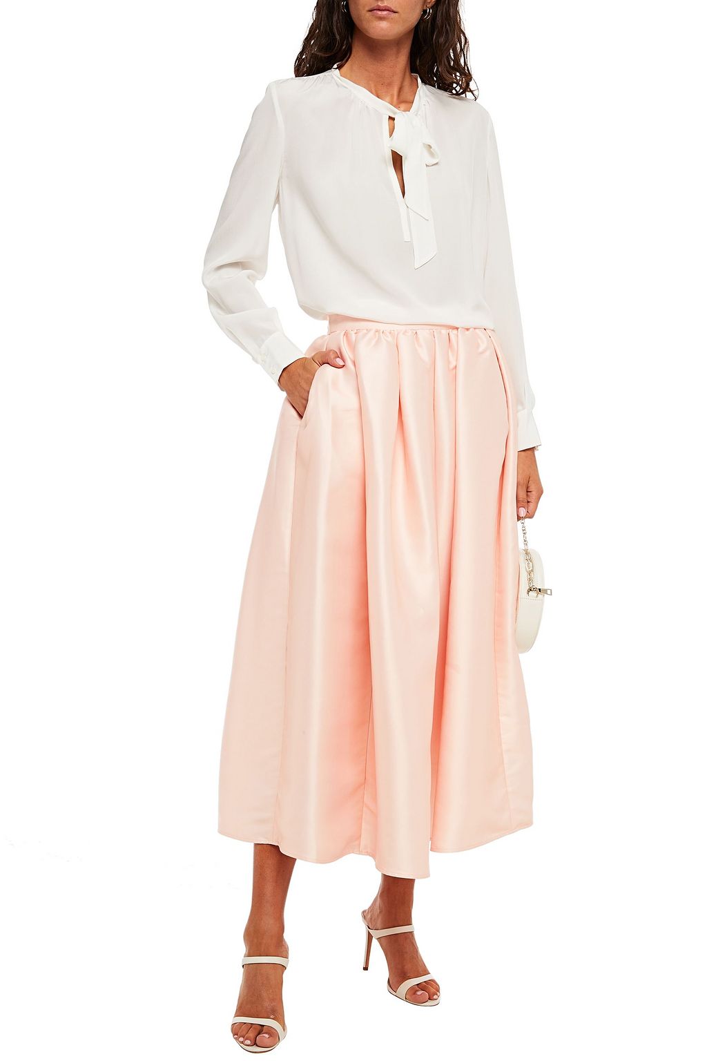 HUISHAN ZHANG Jodie pleated duchesse-satin midi skirt