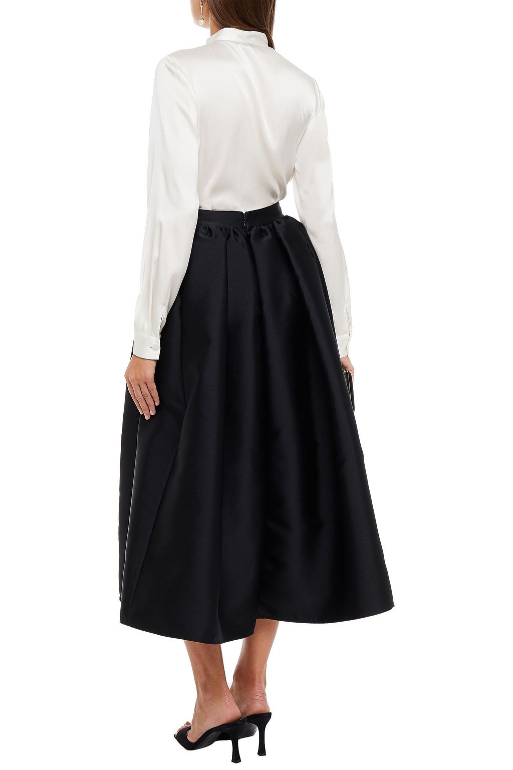 HUISHAN ZHANG Jodie pleated duchesse-satin midi skirt
