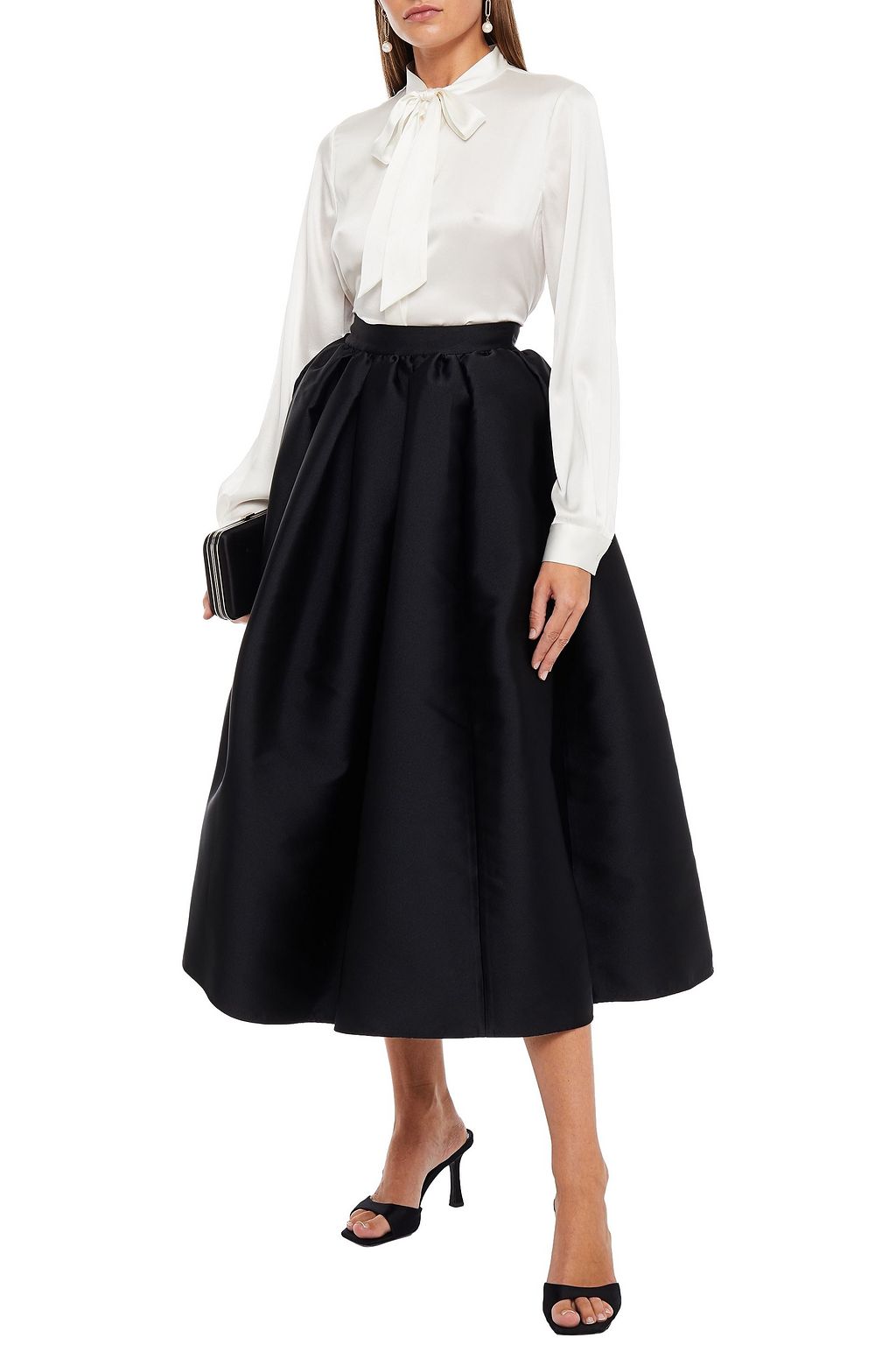 HUISHAN ZHANG Jodie pleated duchesse-satin midi skirt