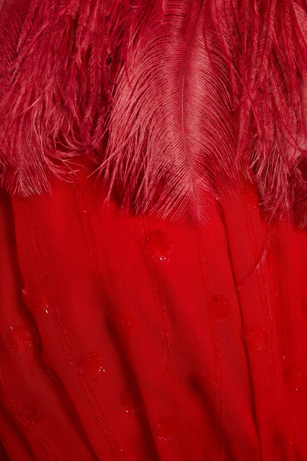 VALENTINO GARAVANI Feather-trimmed pleated fil coupé midi dress