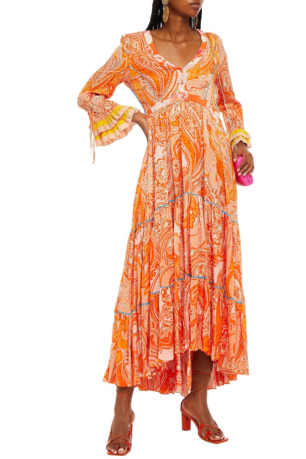 ETRO Gathered printed silk-jacquard maxi dress