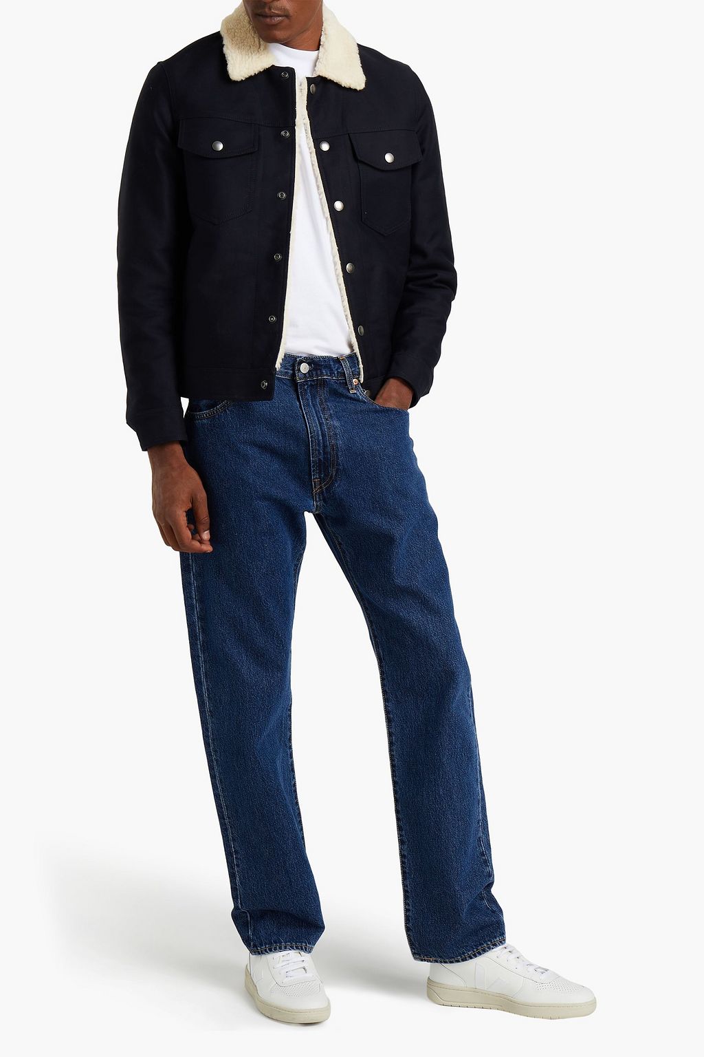 SANDRO Faux shearling-lined cotton-canvas jacket