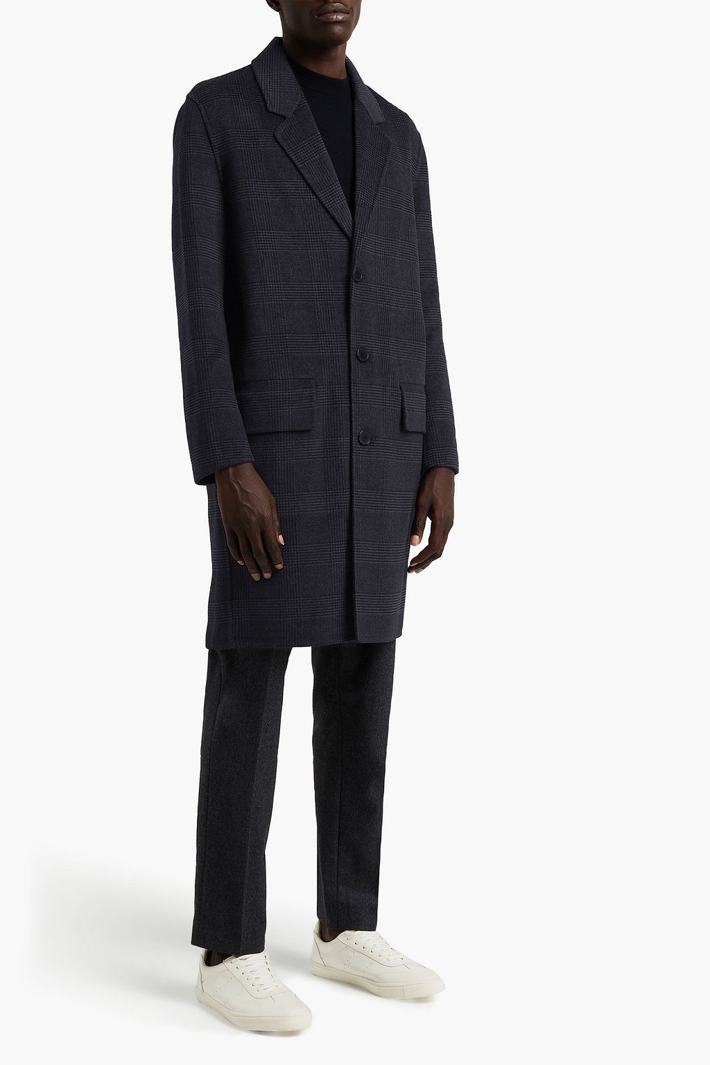 SANDRO Prince of Wales checked wool-blend felt overcoat