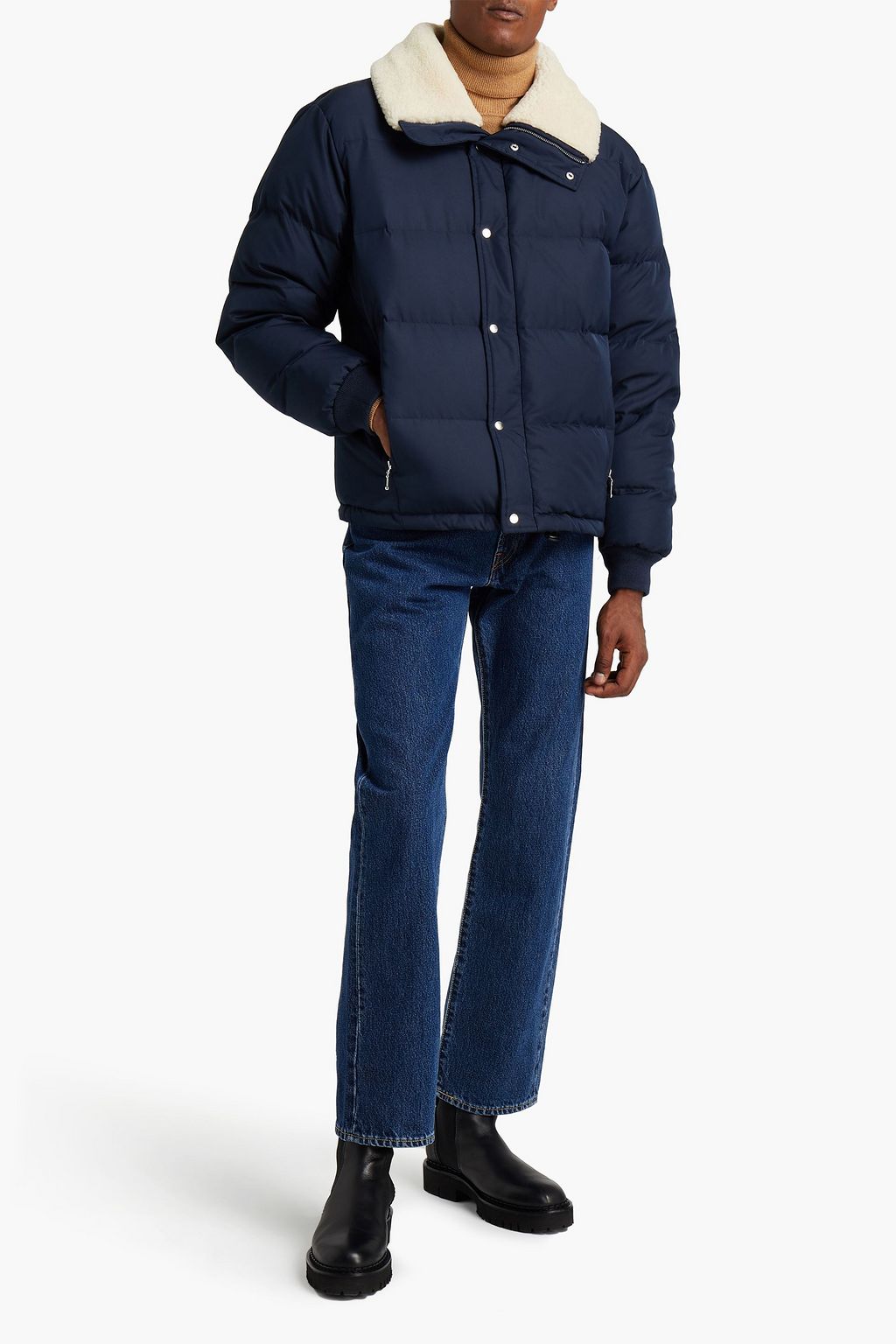 SANDRO Shearling-trimmed quilted twill jacket