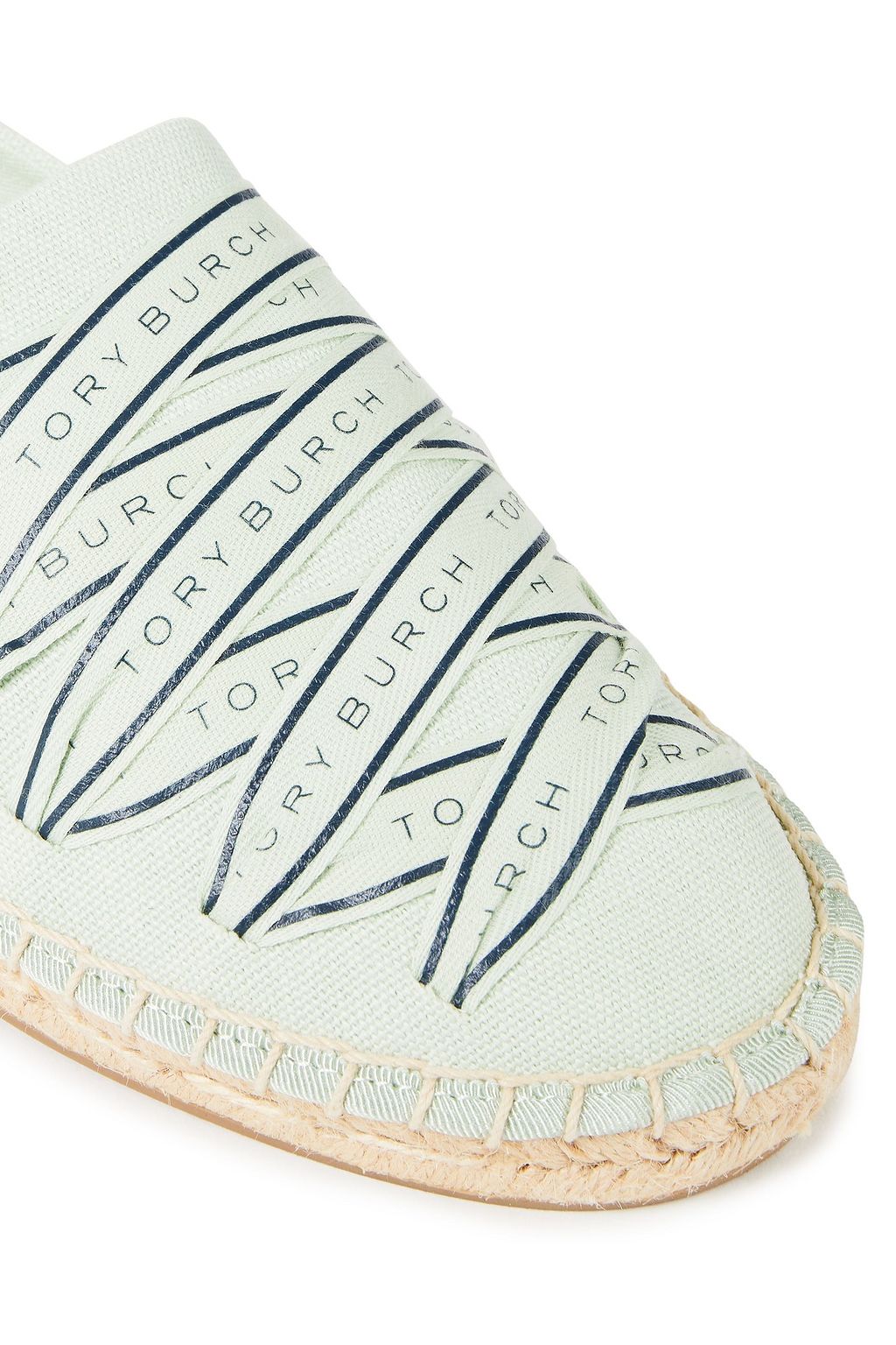 TORY BURCH Lace-up printed cotton-canvas espadrilles