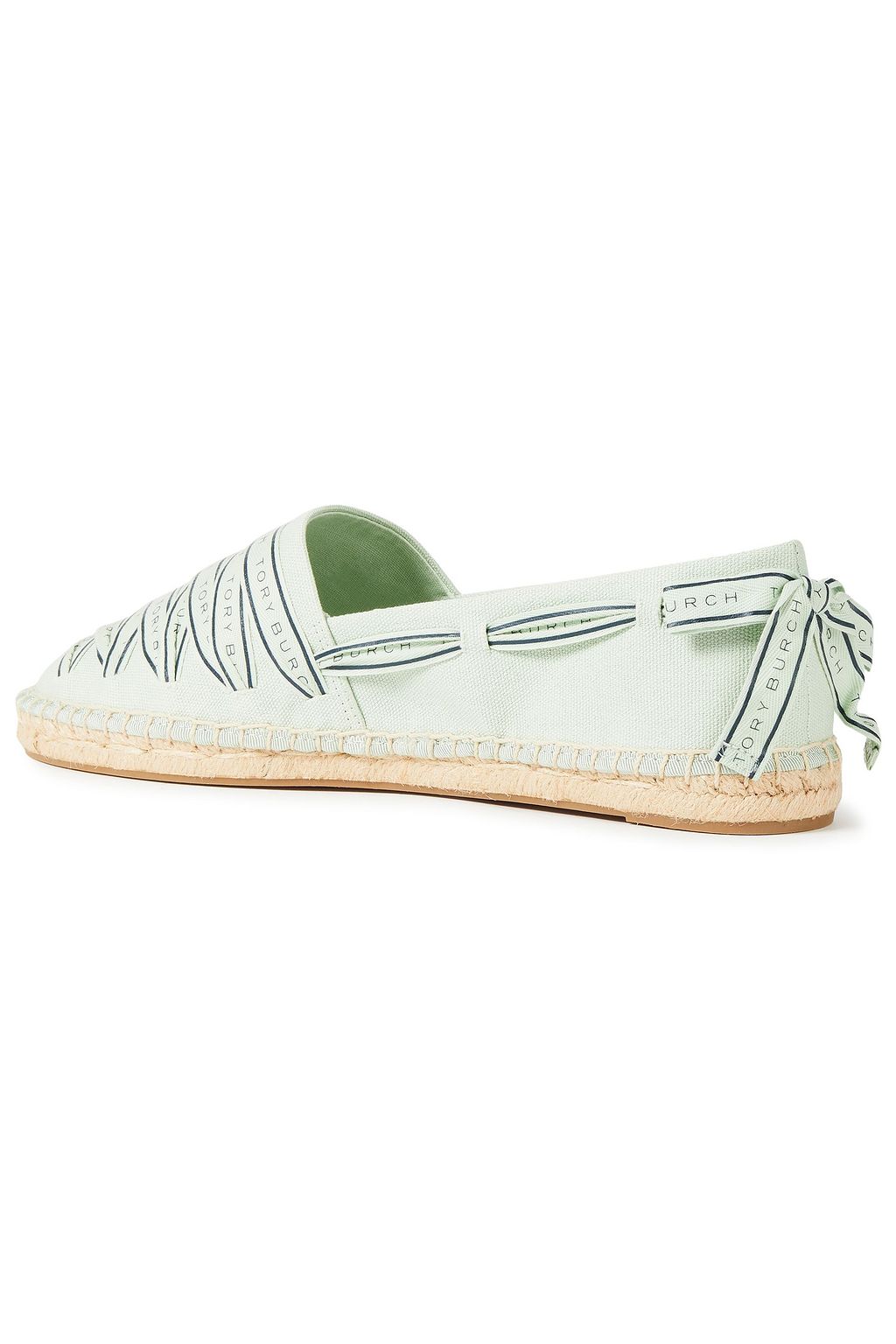 TORY BURCH Lace-up printed cotton-canvas espadrilles