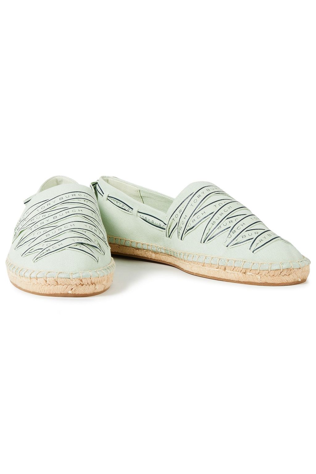 TORY BURCH Lace-up printed cotton-canvas espadrilles