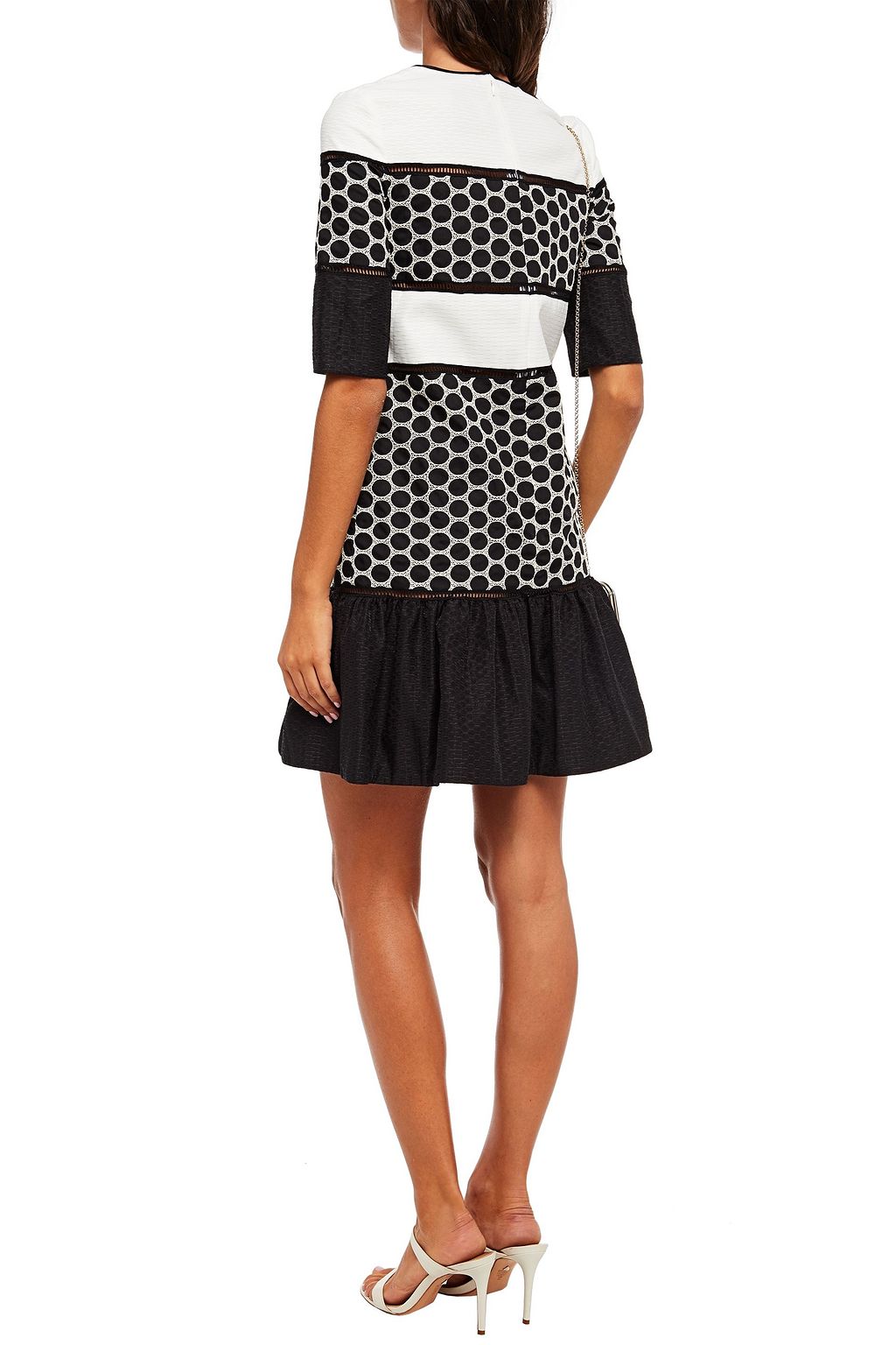 HUISHAN ZHANG Fluted satin-jacquard and lace mini dress