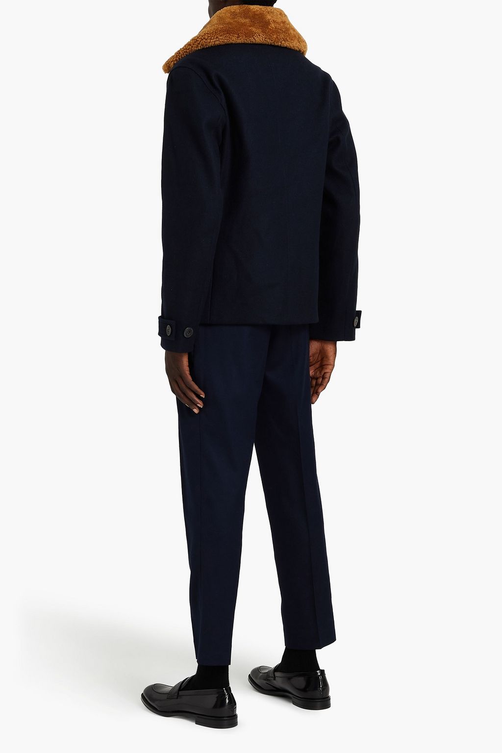 SANDRO Shearling-trimmed wool-blend felt coat