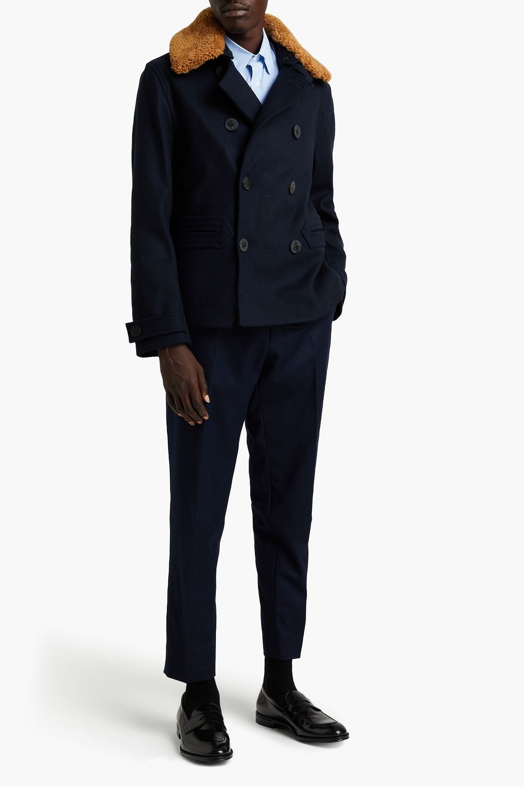 SANDRO Shearling-trimmed wool-blend felt coat