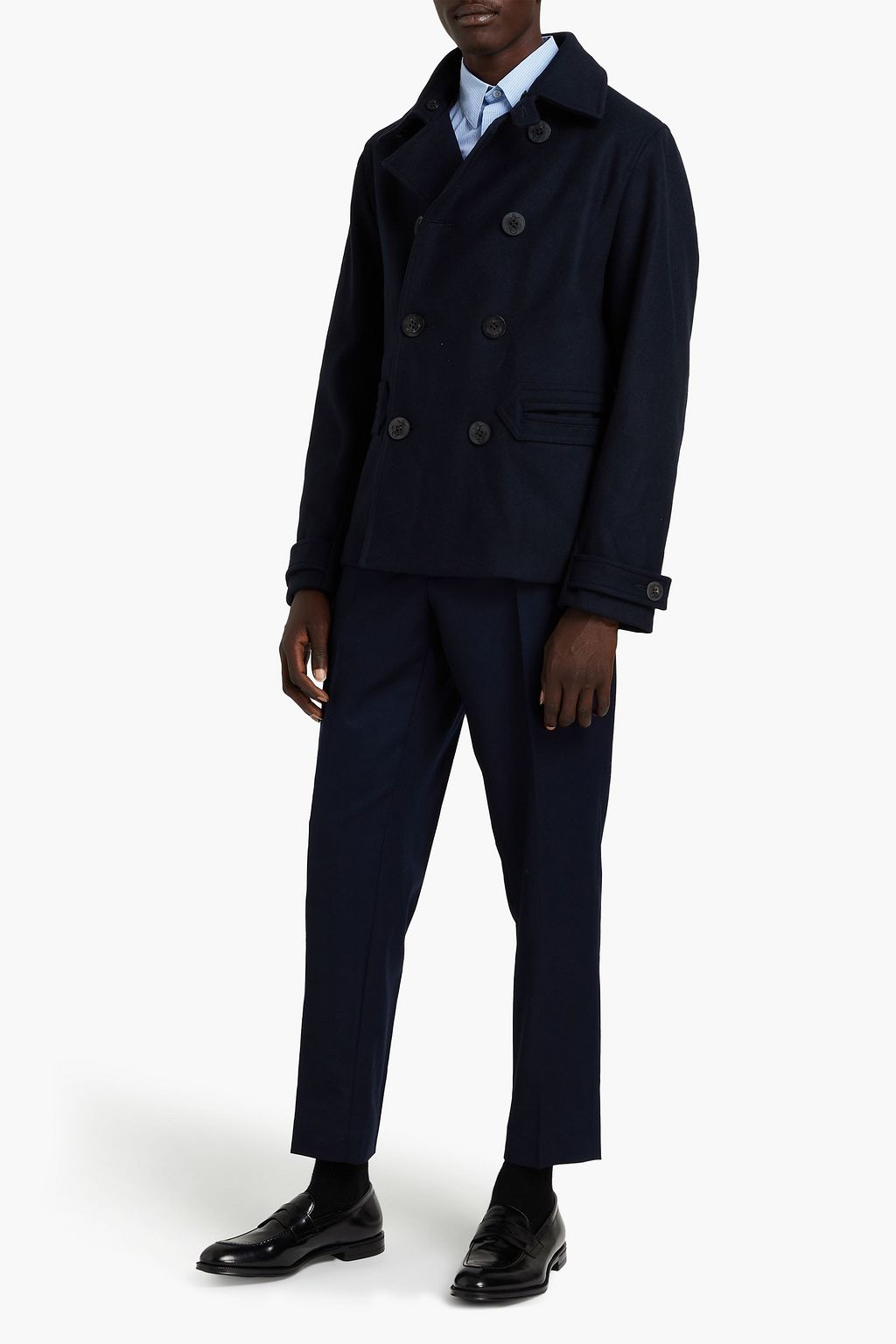 SANDRO Shearling-trimmed wool-blend felt coat