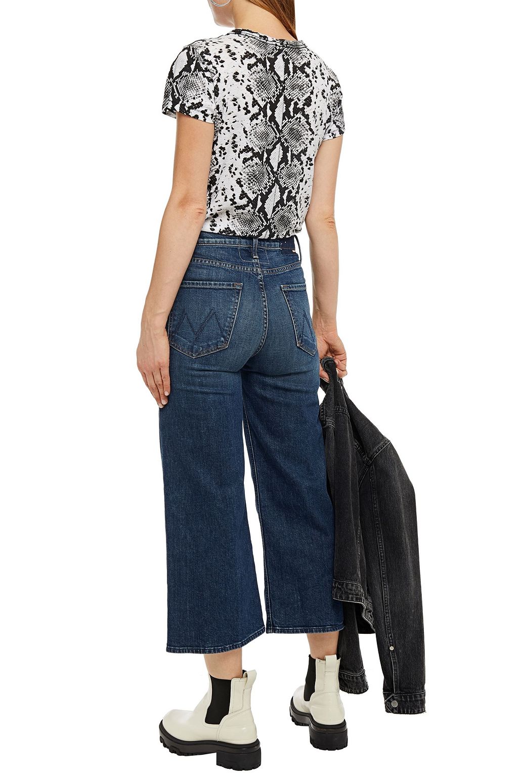 MOTHER Cropped high-rise wide-leg jeans