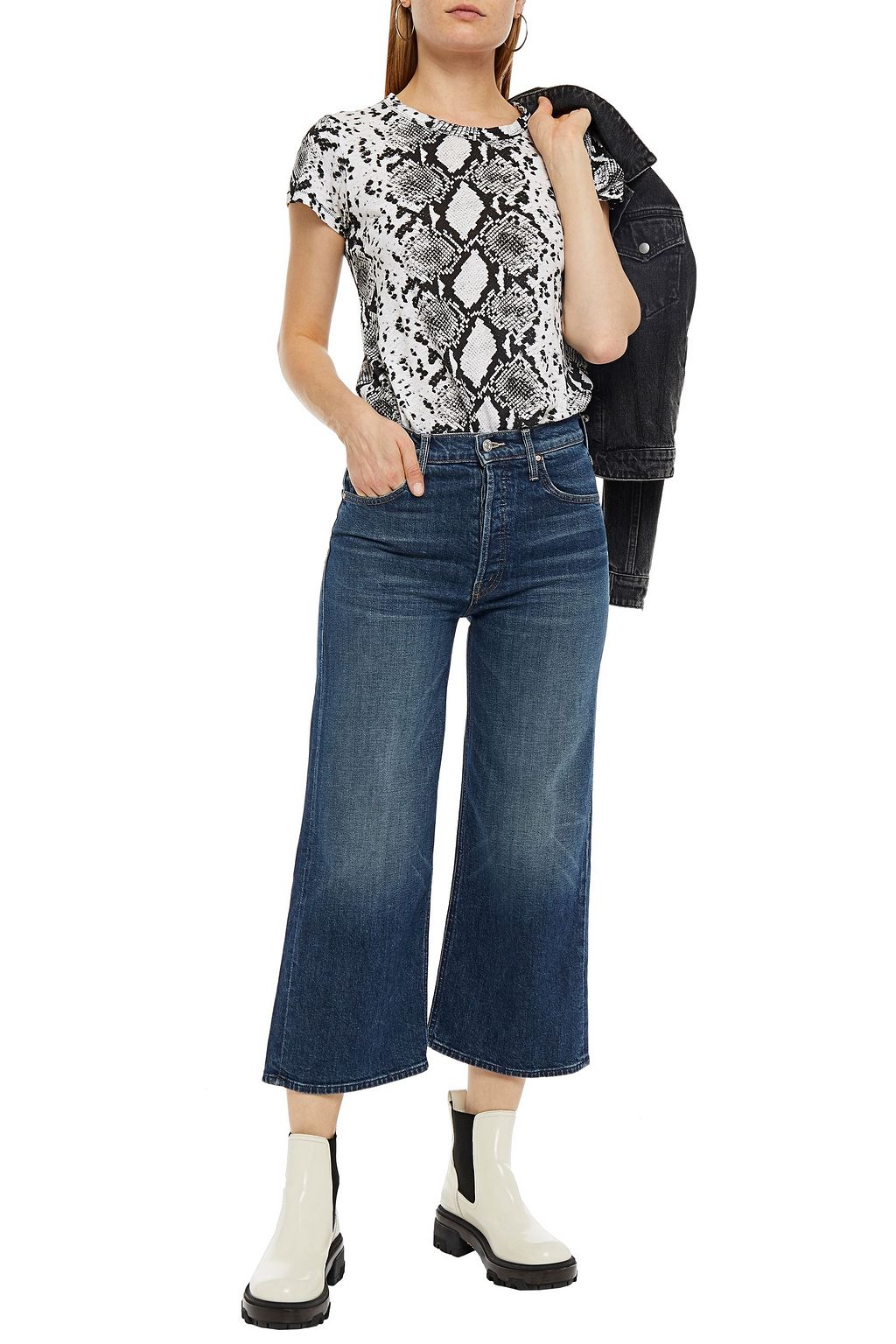 MOTHER Cropped high-rise wide-leg jeans