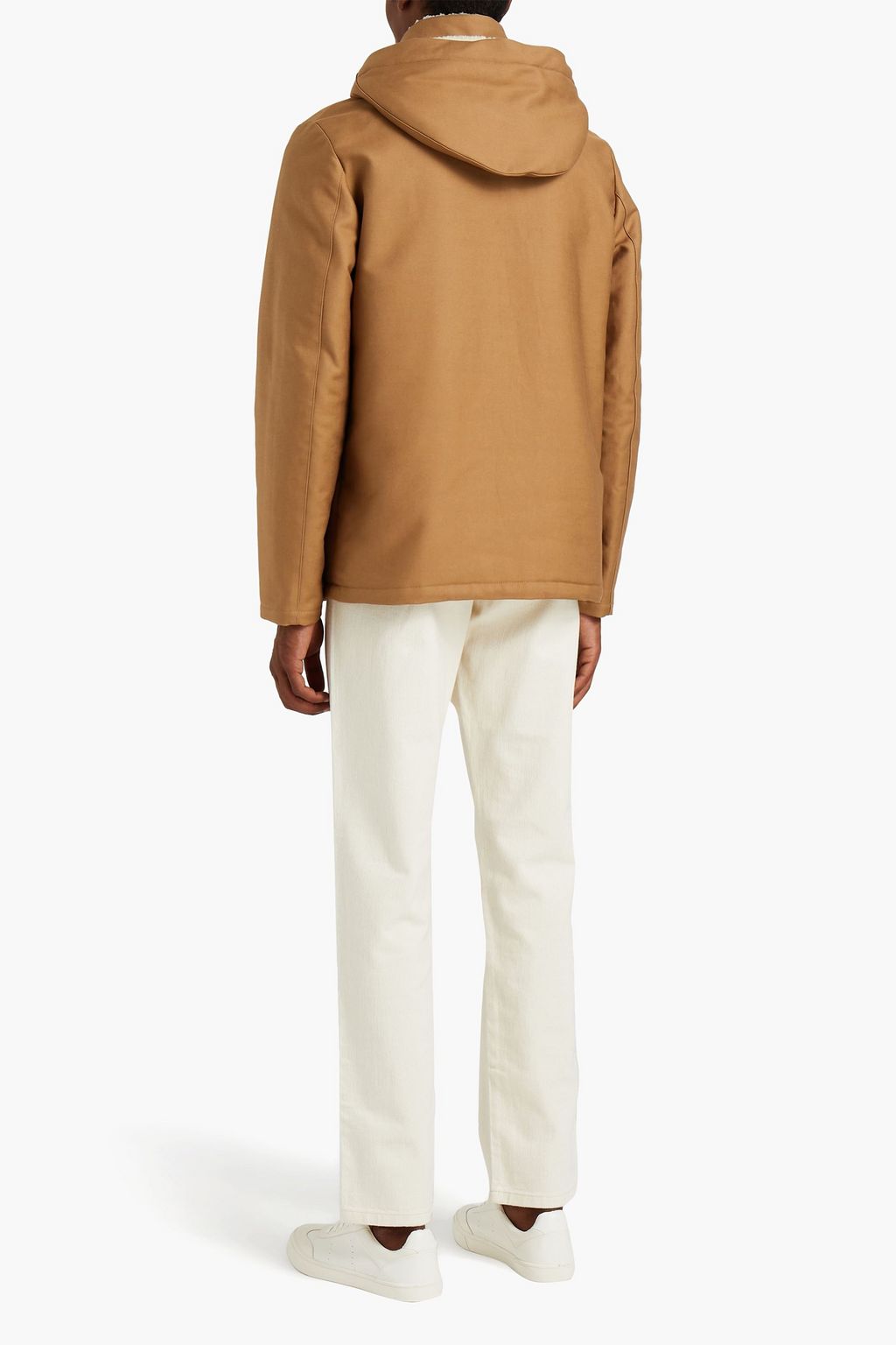 SANDRO Deck faux shearling-lined cotton-gabardine hooded jacket