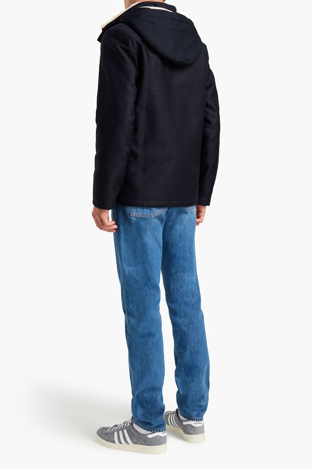 SANDRO Deck faux shearling-lined cotton-gabardine hooded jacket