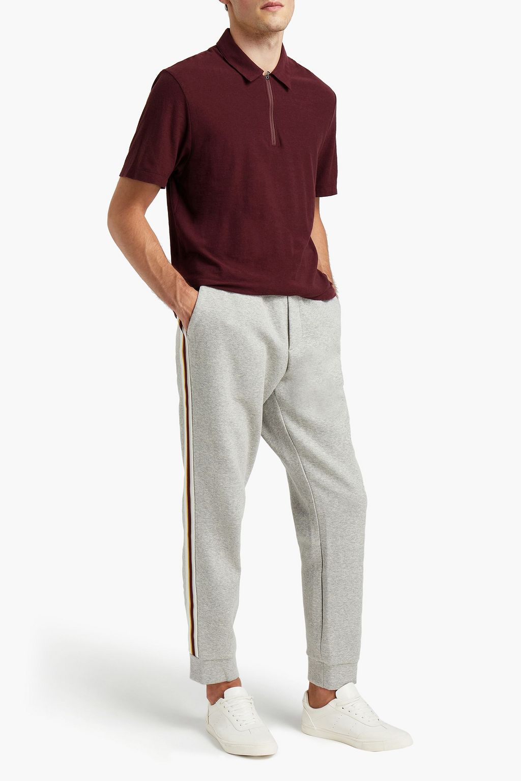 JAMES PERSE Slub cotton and linen-blend jersey zip-up polo shirt
