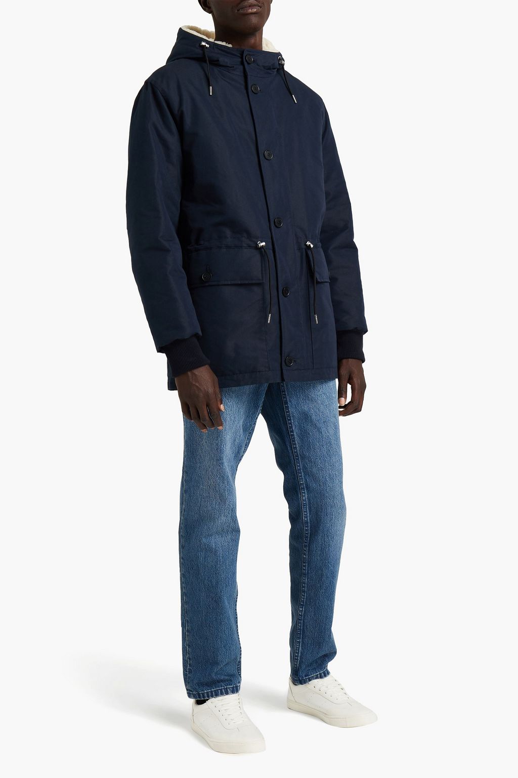 SANDRO Shearling-trimmed cotton-blend hooded parka