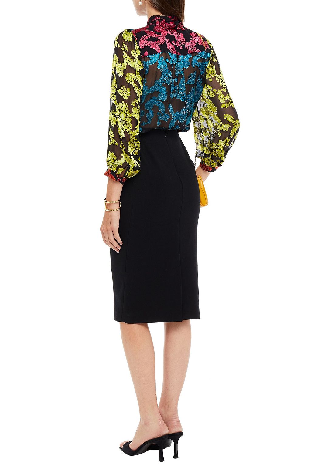 ETRO Satin-trimmed wool-blend crepe pencil skirt