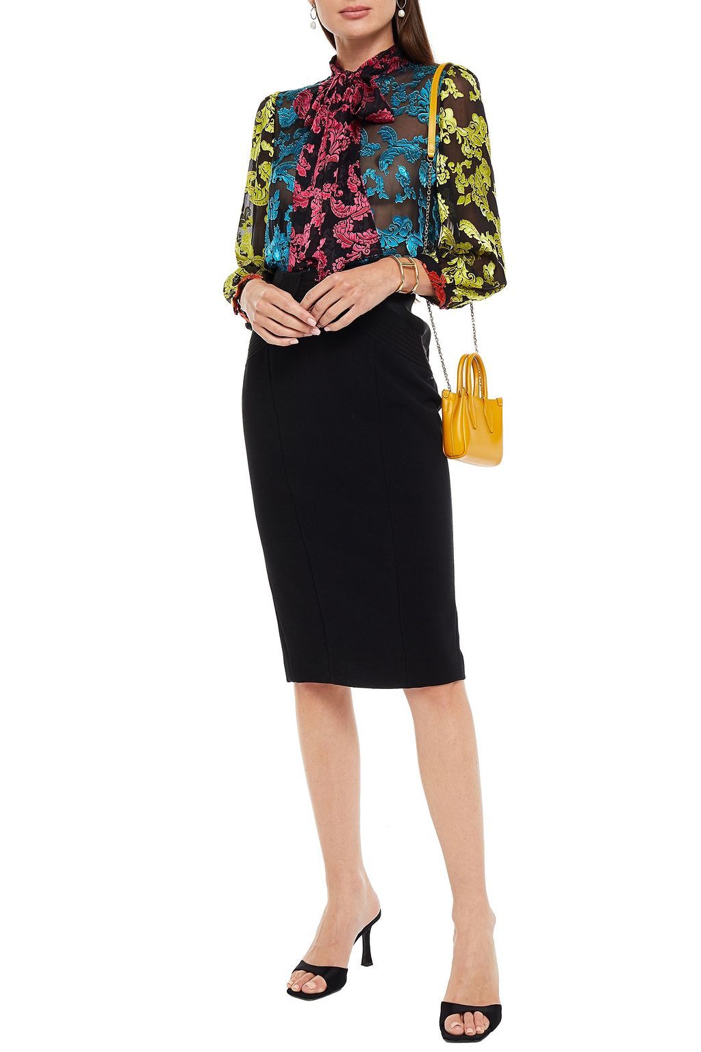 ETRO Satin-trimmed wool-blend crepe pencil skirt