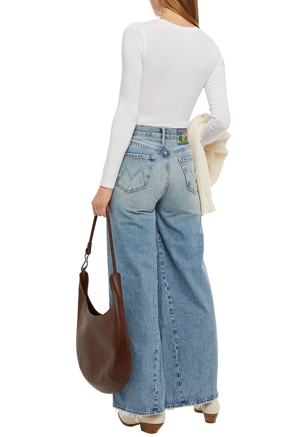 MOTHER Distressed high-rise wide-leg jeans