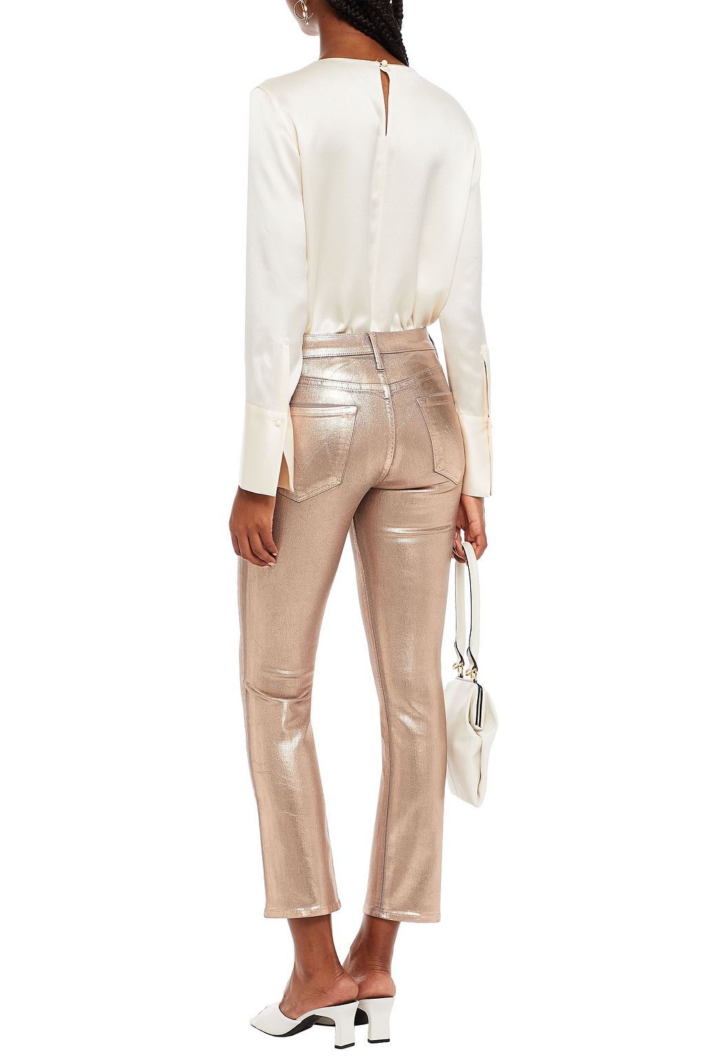 MOTHER The Dazzler Yoke cropped metallic coated high-rise slim-leg jeans