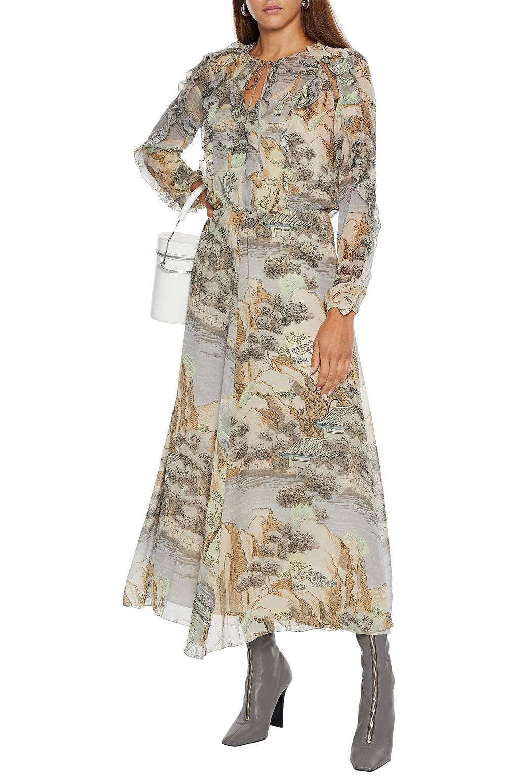 REDVALENTINO Ruffled printed chiffon maxi dress