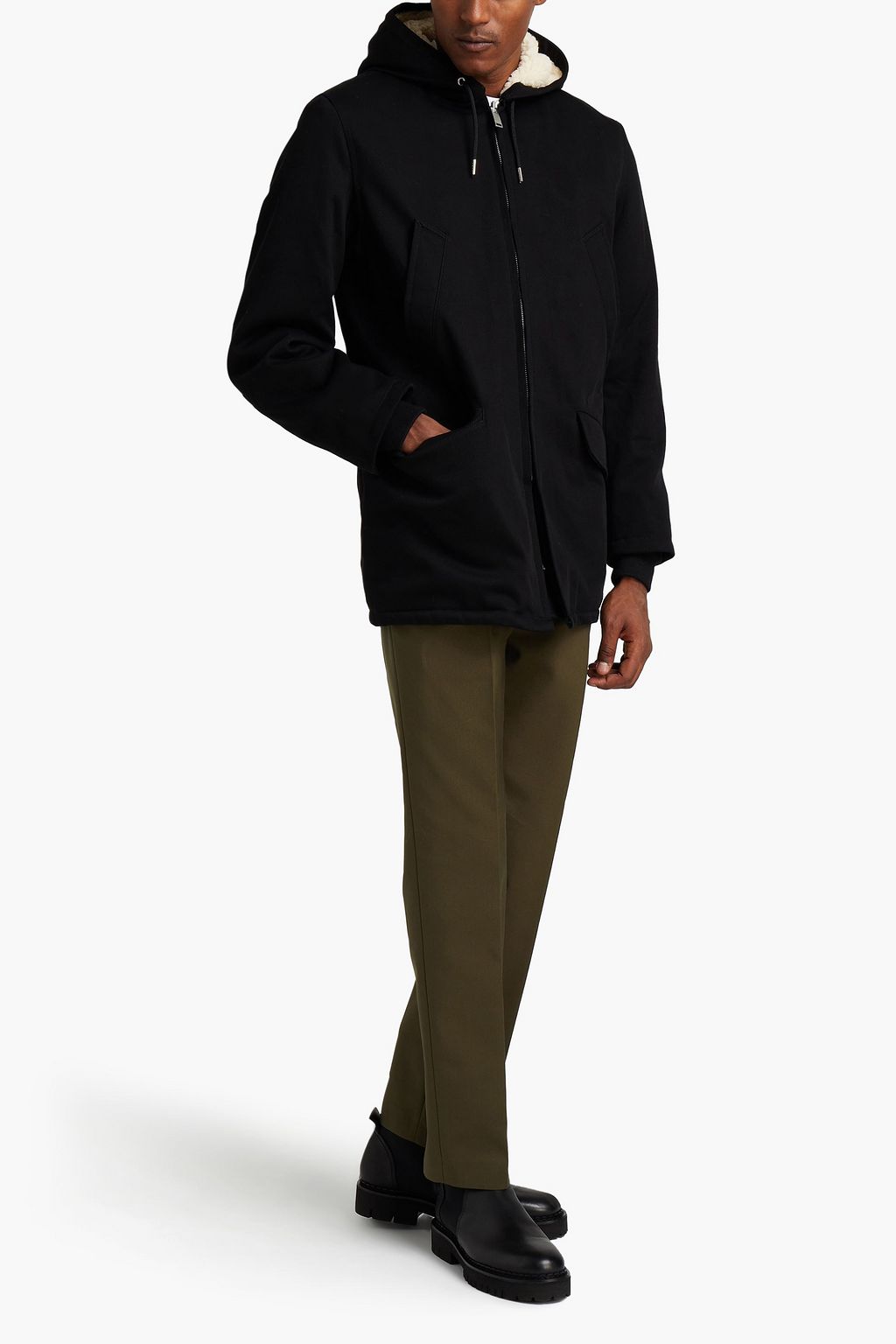 SANDRO Faux shearling-lined cotton-twill hooded parka