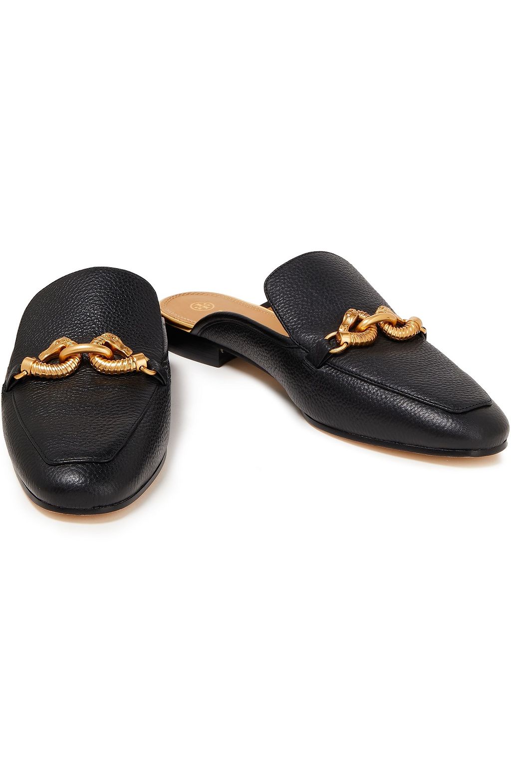TORY BURCH Jessa embellished pebbled-leather slippers