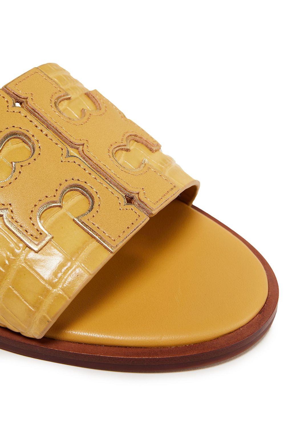 TORY BURCH Ines appliquéd croc-effect leather slides