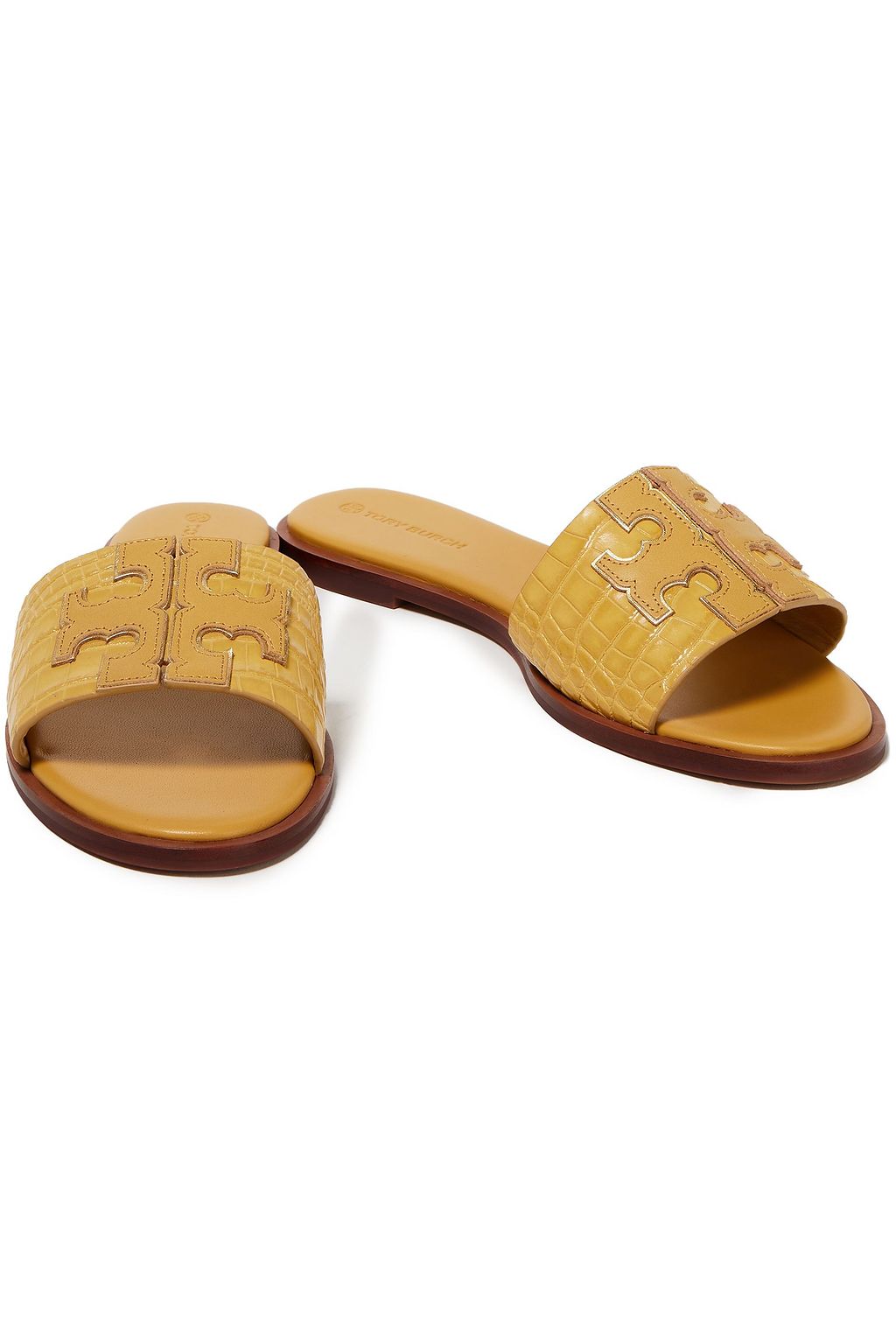 TORY BURCH Ines appliquéd croc-effect leather slides