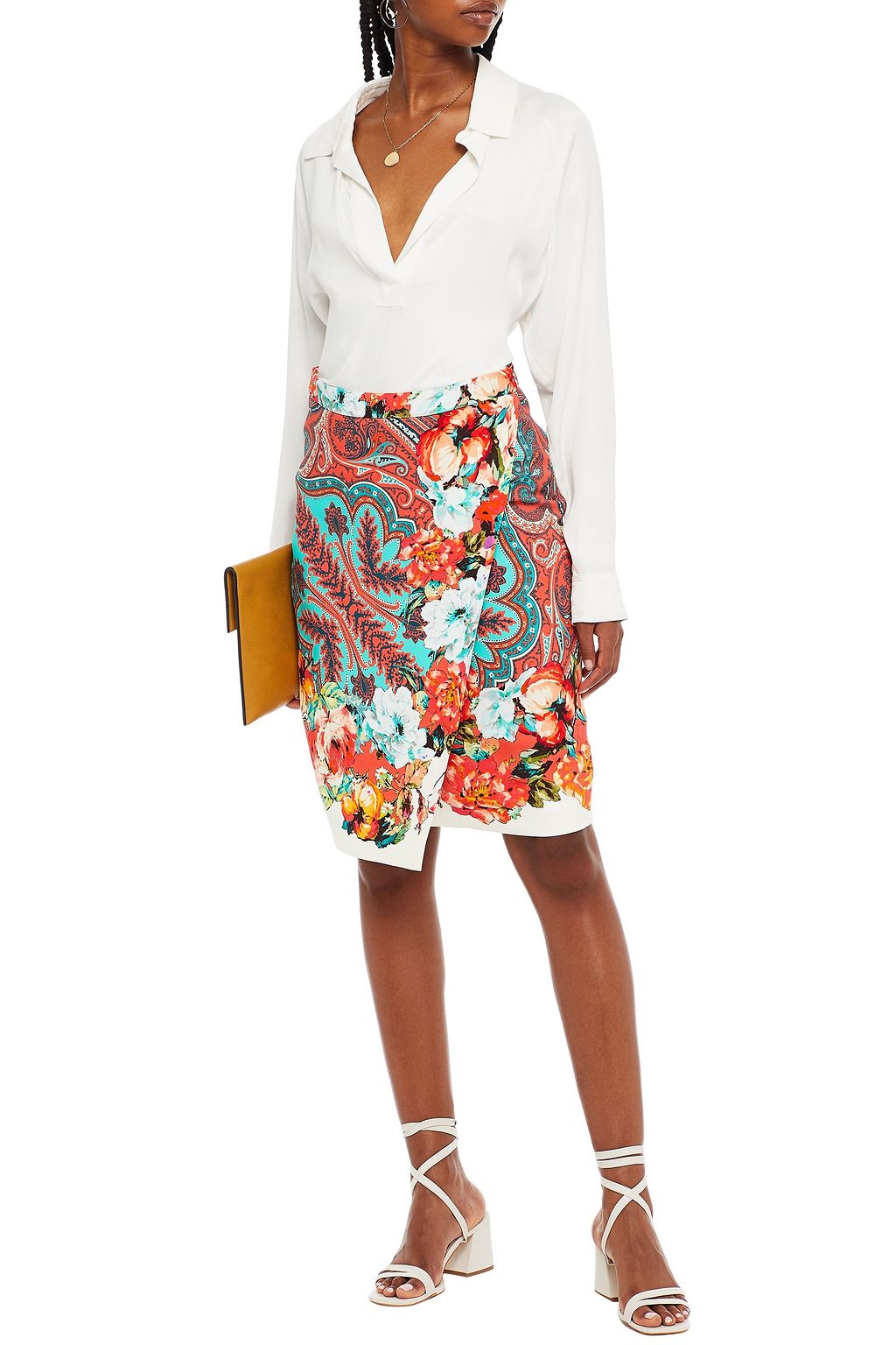 ETRO Wrap-effect printed crepe skirt