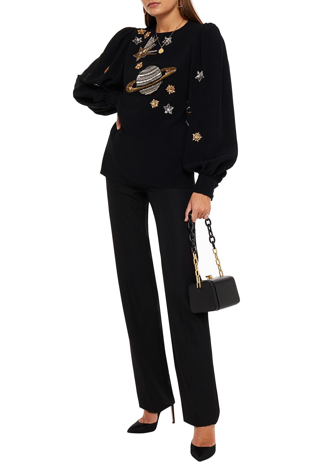 ANDREW GN Embellished crepe top