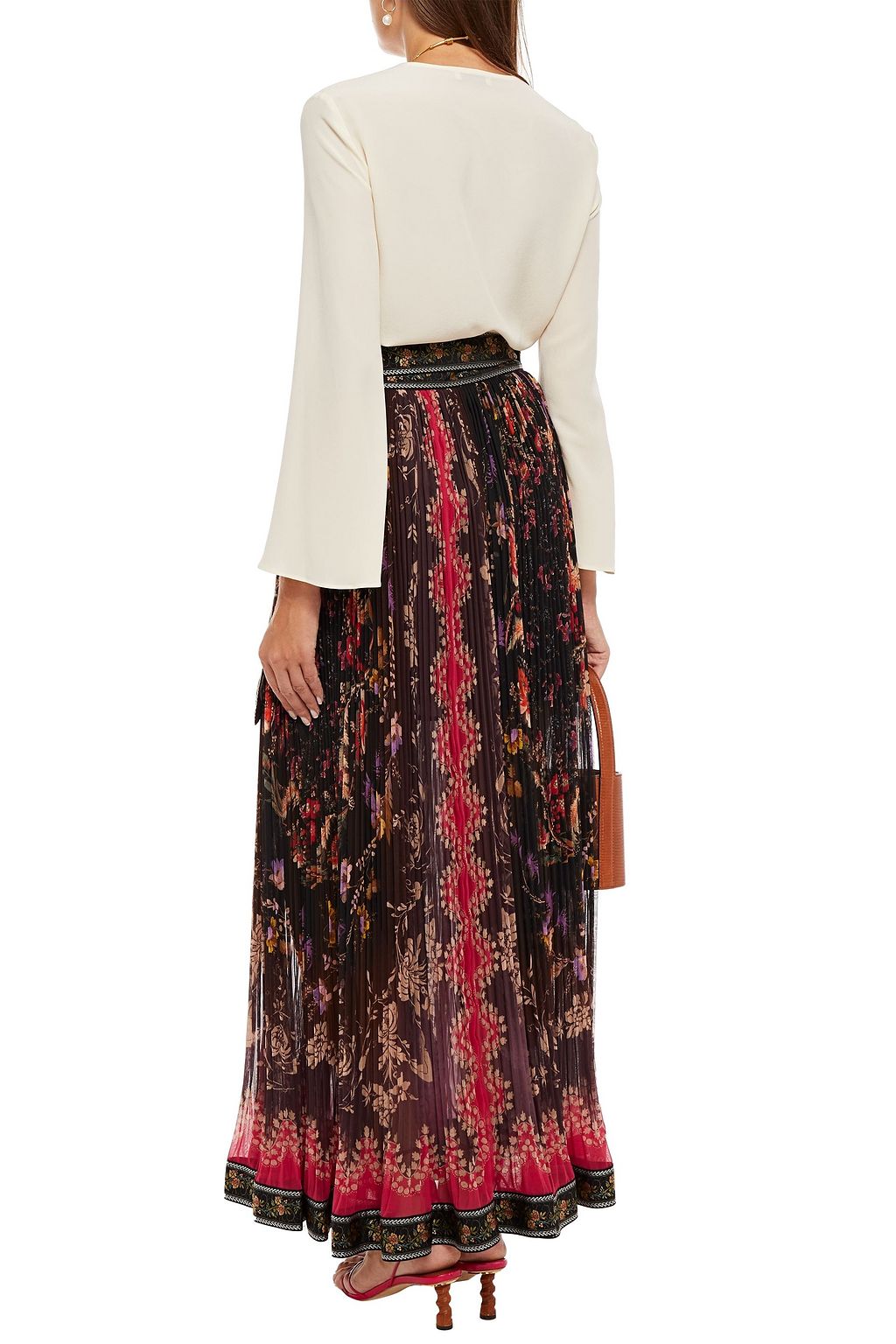 ETRO Pleated printed georgette maxi wrap skirt