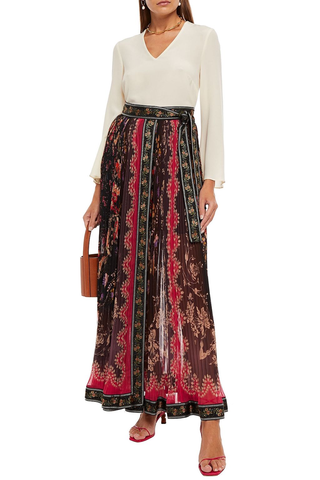 ETRO Pleated printed georgette maxi wrap skirt