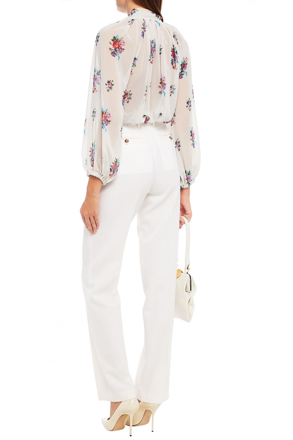 MSGM Pussy-bow floral-print chiffon blouse