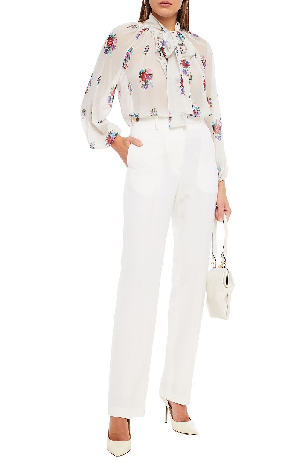MSGM Pussy-bow floral-print chiffon blouse