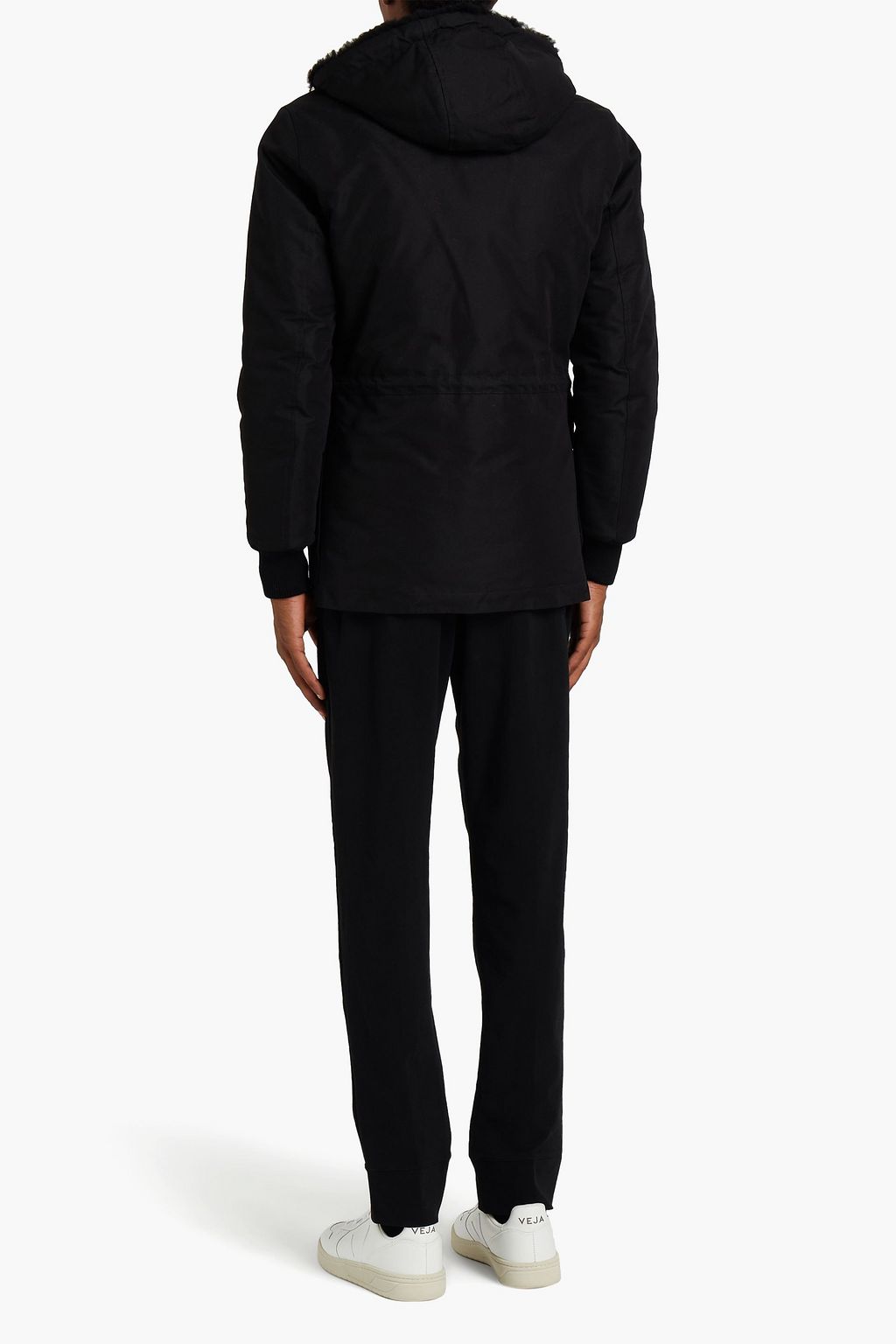 SANDRO Shearling-trimmed cotton-blend hooded parka