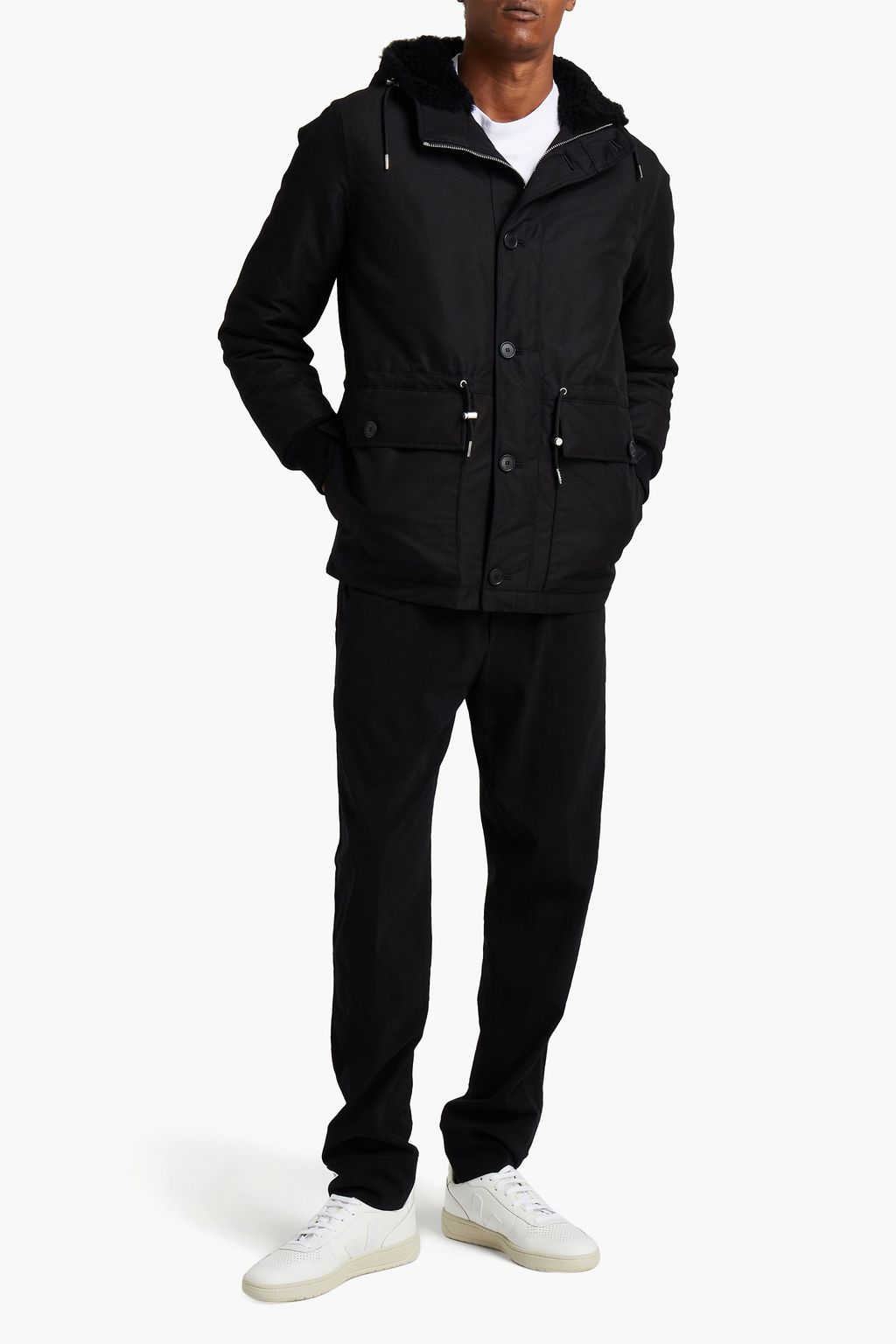 SANDRO Shearling-trimmed cotton-blend hooded parka