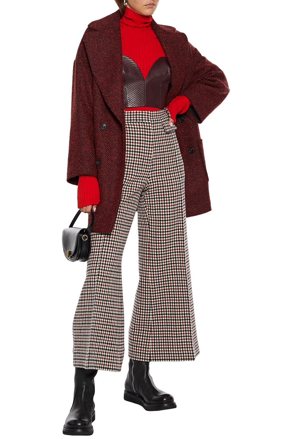 Red Valentino Double-breasted Tweed Coat In Burgundy