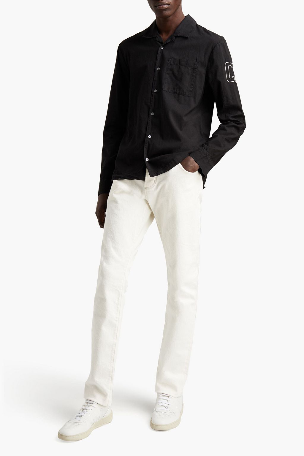 JAMES PERSE Embroidered crinkled cotton-poplin shirt