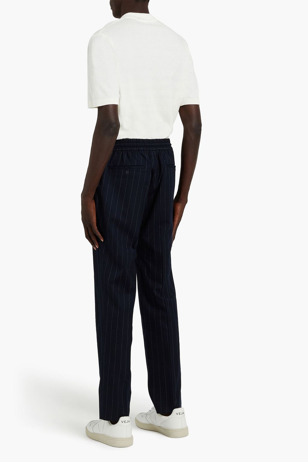 SANDRO Tapered pinstriped stretch-wool twill drawstring pants