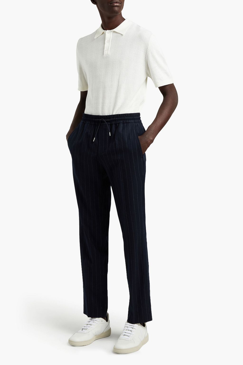 SANDRO Tapered pinstriped stretch-wool twill drawstring pants