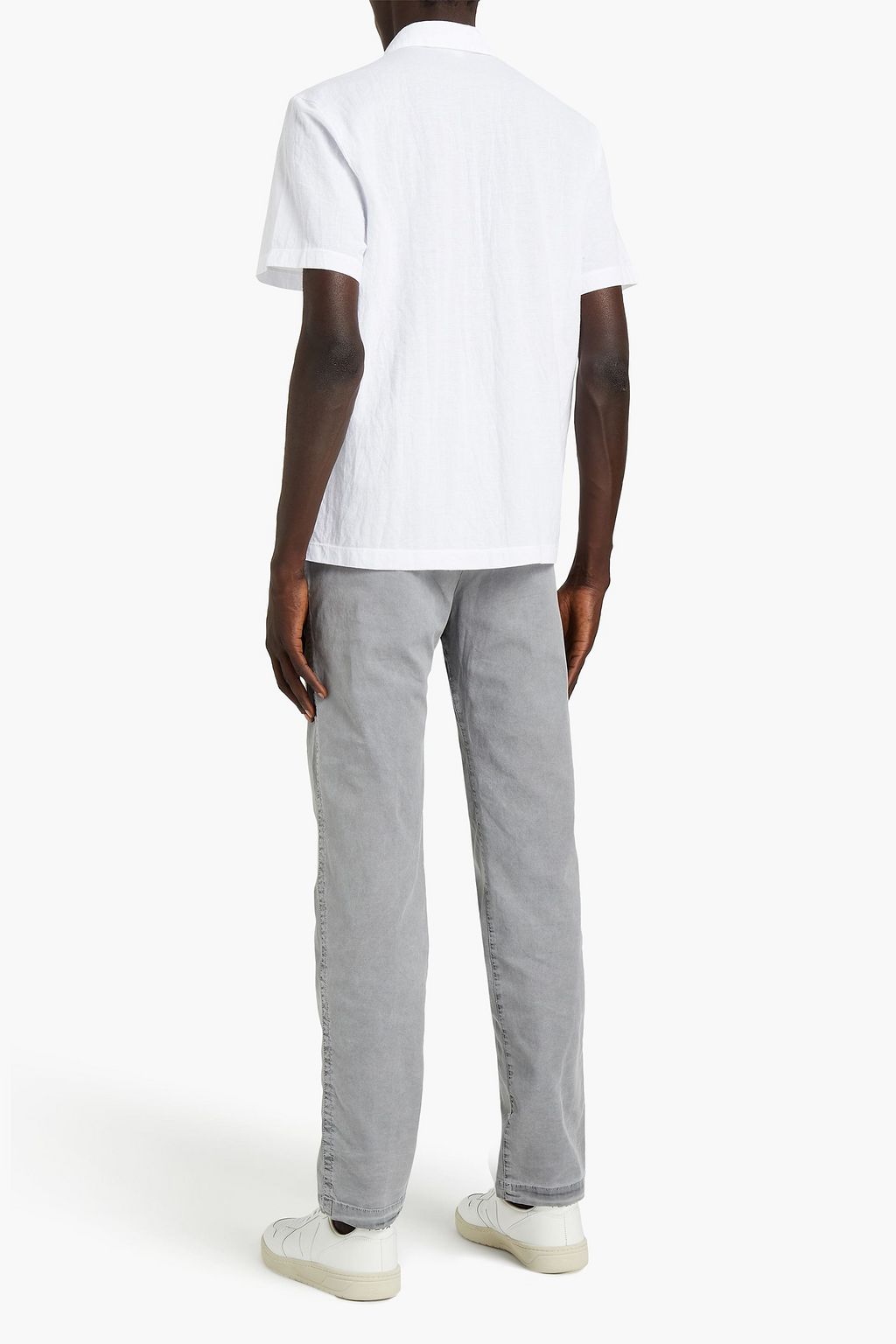 JAMES PERSE Cotton-blend chambray polo shirt