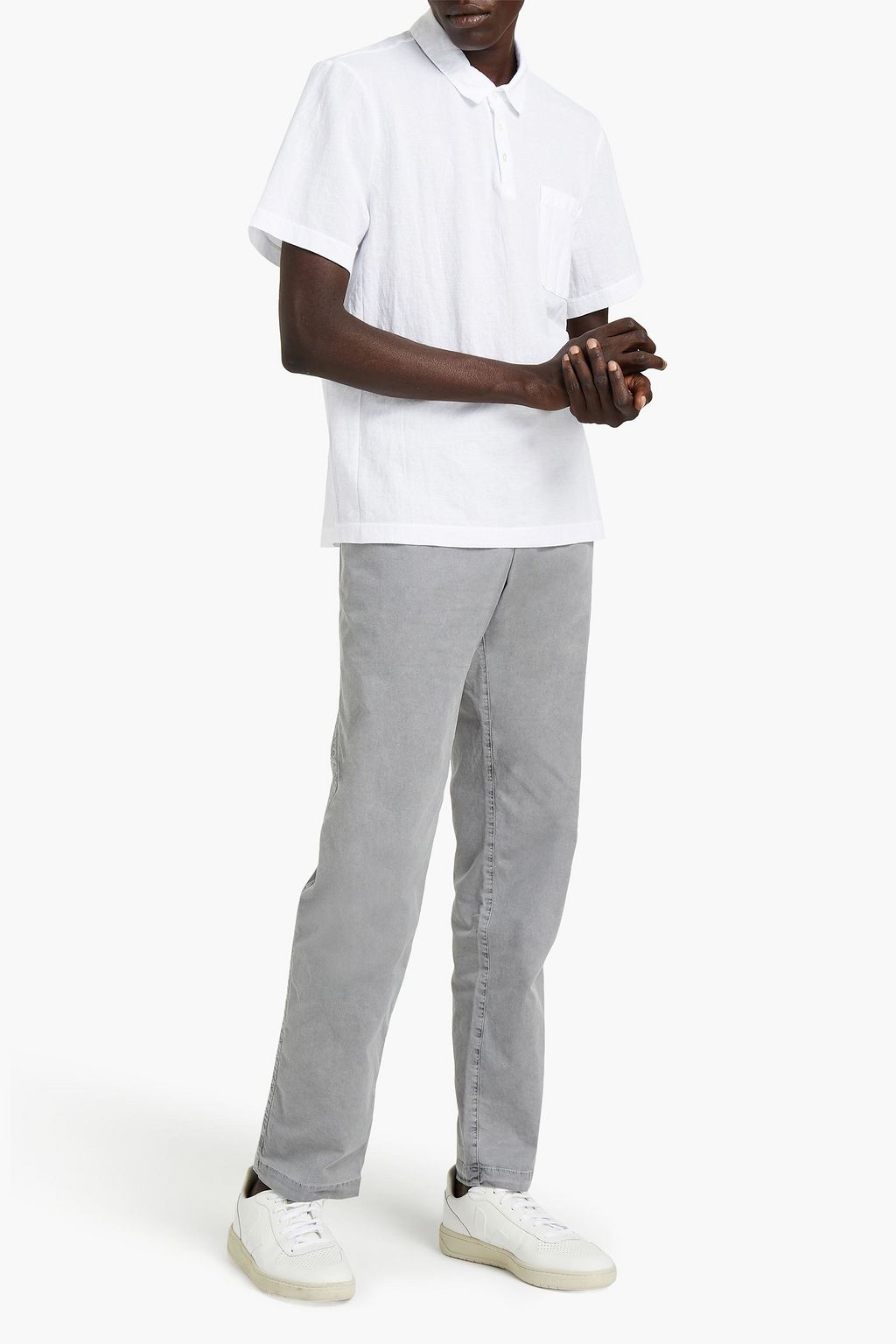 JAMES PERSE Cotton-blend chambray polo shirt