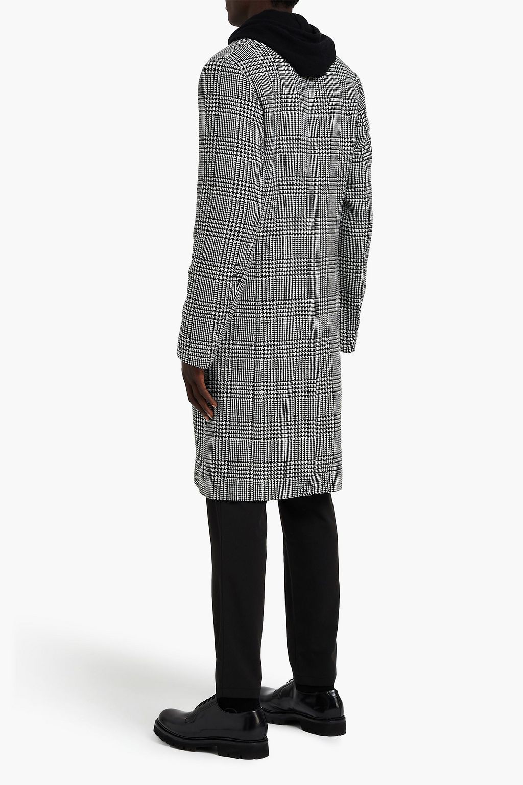 SANDRO Slim-fit Prince of Wales checked wool-blend coat
