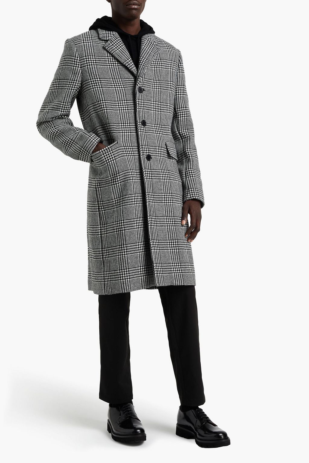 SANDRO Slim-fit Prince of Wales checked wool-blend coat
