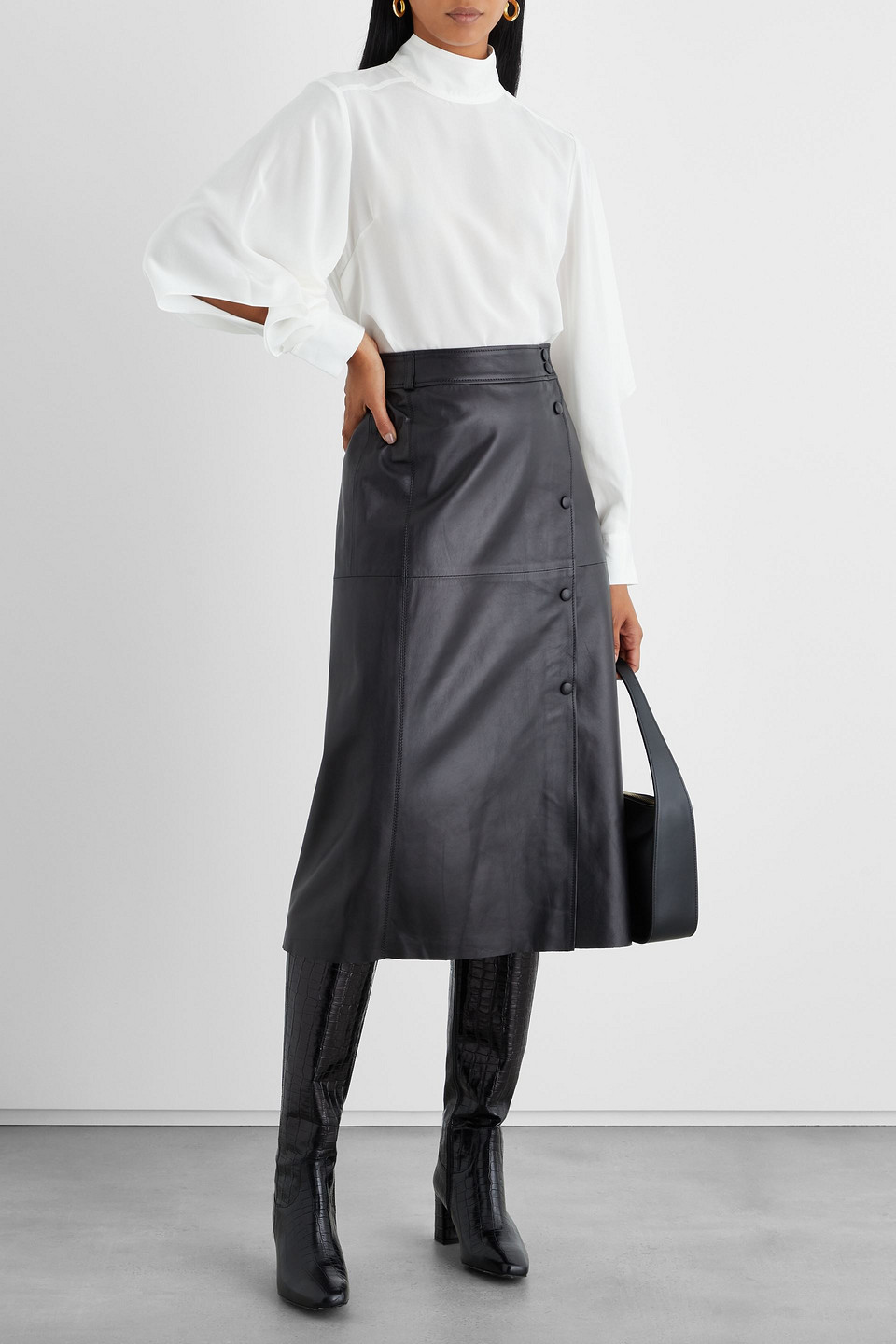 Iris & Ink Coraline Croc-effect Leather Knee Boots In Black